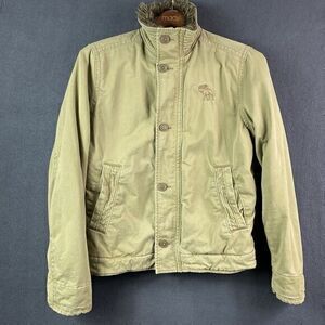Abercrombie Adirondack Jacket Womens M Button Zip Sherpa Lined Khaki Green